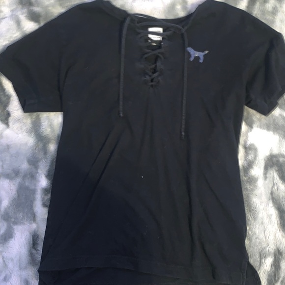 PINK Lace Up Campus Tee - Picture 1 of 3